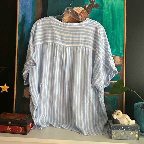 Dex Light Blue and White Striped Casual Short Sleeve Shirt XXL - Picture 14 of 15